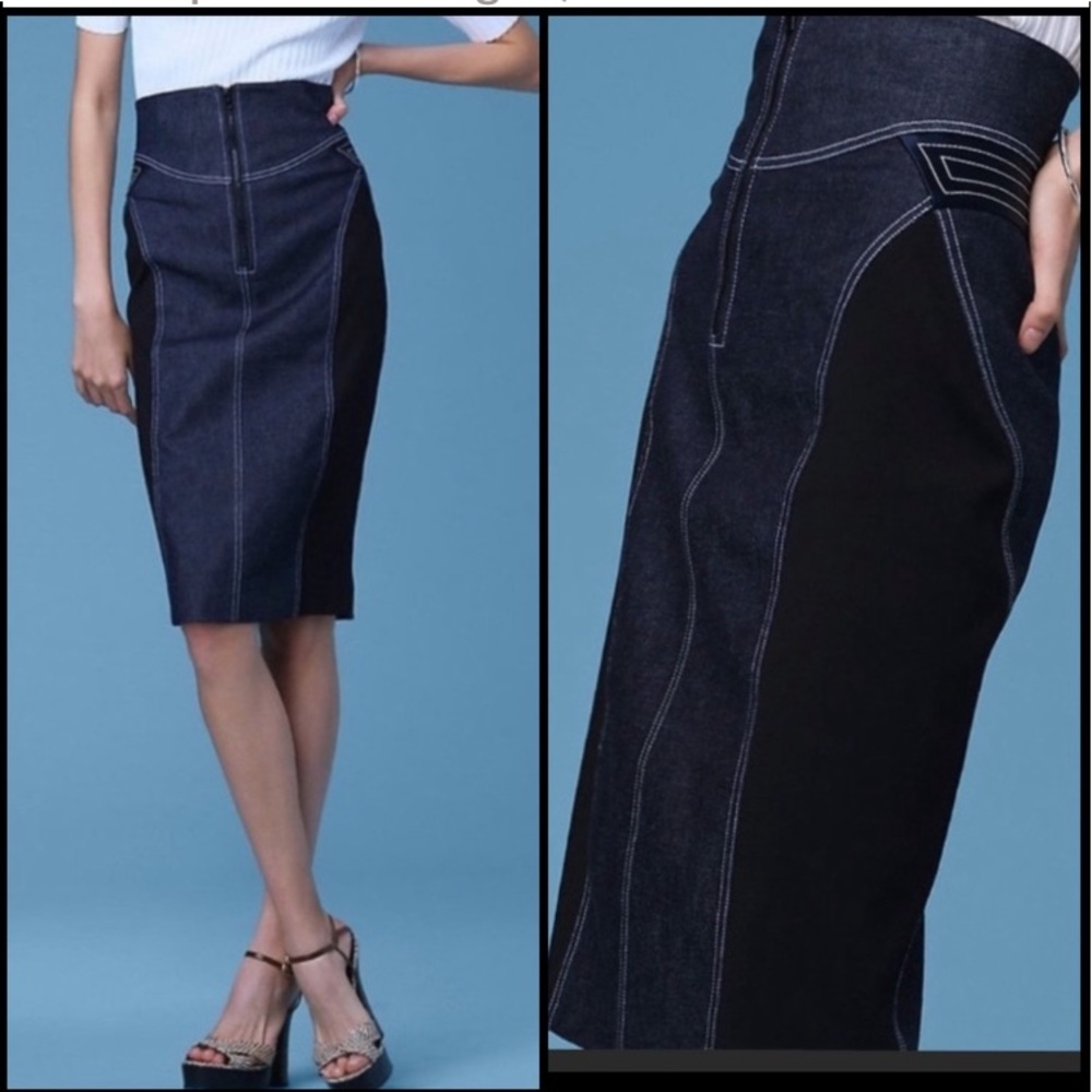 NEW DIANE VON FURSTENBERG HIGH WAISTED DENIM JEAN PENCIL SKIRT MIDI SZ 10